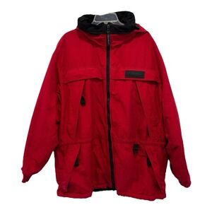Eddie Bauer Thinsulate Red Hooded Jacket‎ XL Men Nylon Insulated Winter Coat